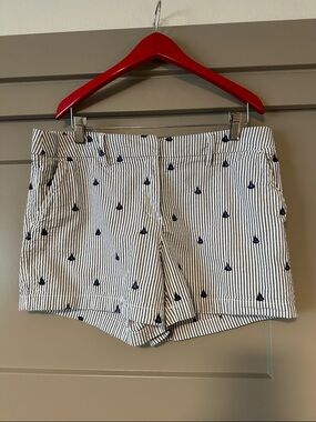 British Khaki Navy and White Striped Embroidered Sail Shorts